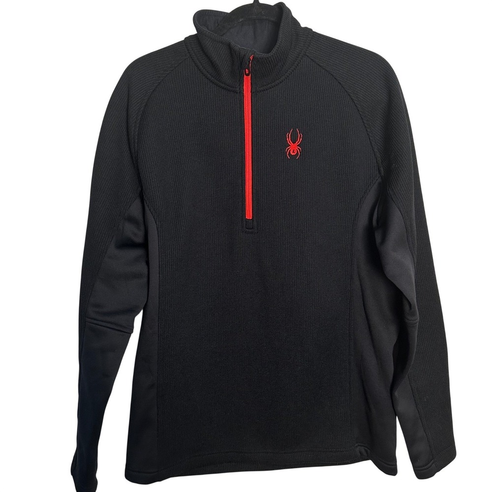 Spyder 1/4 Zip Pullover Mens Large‎ Black Red Waffle Knit Performance 1299048